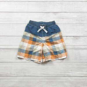 Nautica Toddler Boys Plaid Swim Trunks Blue Orange Checkered Board Shorts 4